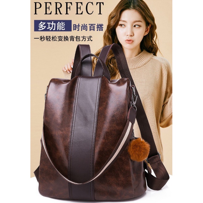 Terlaris TAS RANSEL gucci bahan Kanvas import Tas wanita import 085 BROWN - Cokelat