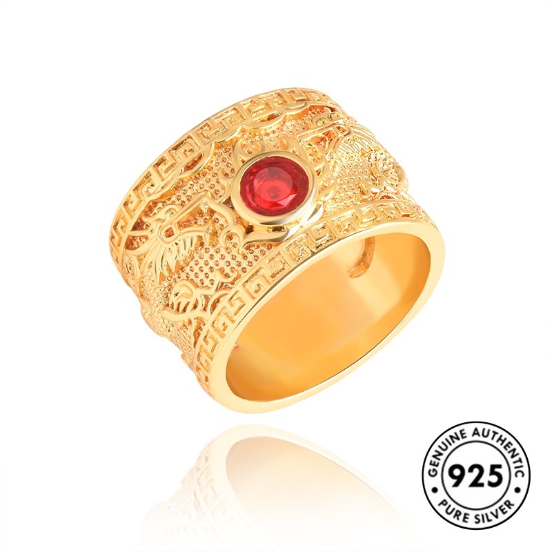 Cincin Lapis Silver 925 Model Naga Dengan Ruby Untuk Pria