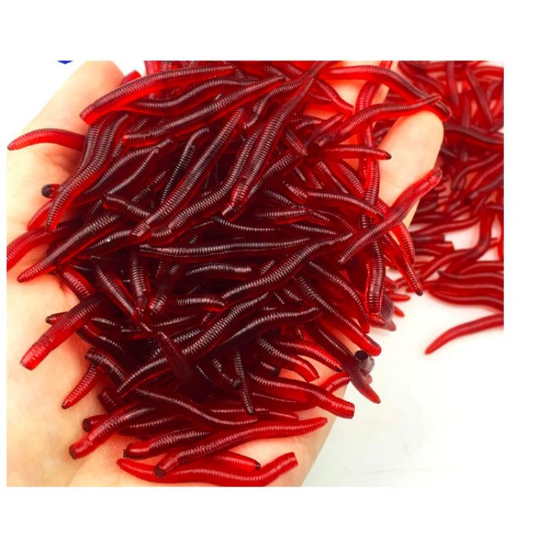 10 Pcs Lure / Lur / Cacing Laut / Cacing Merah Silicon Silikon Umpan Cacing Tiruan Kualitas Super