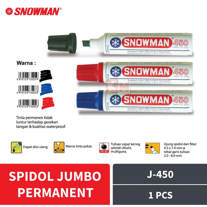 

TERLARIS/Spidol Jumbo Marker Snowman Permanent J-450 J450 Besar Permanen - Hitam