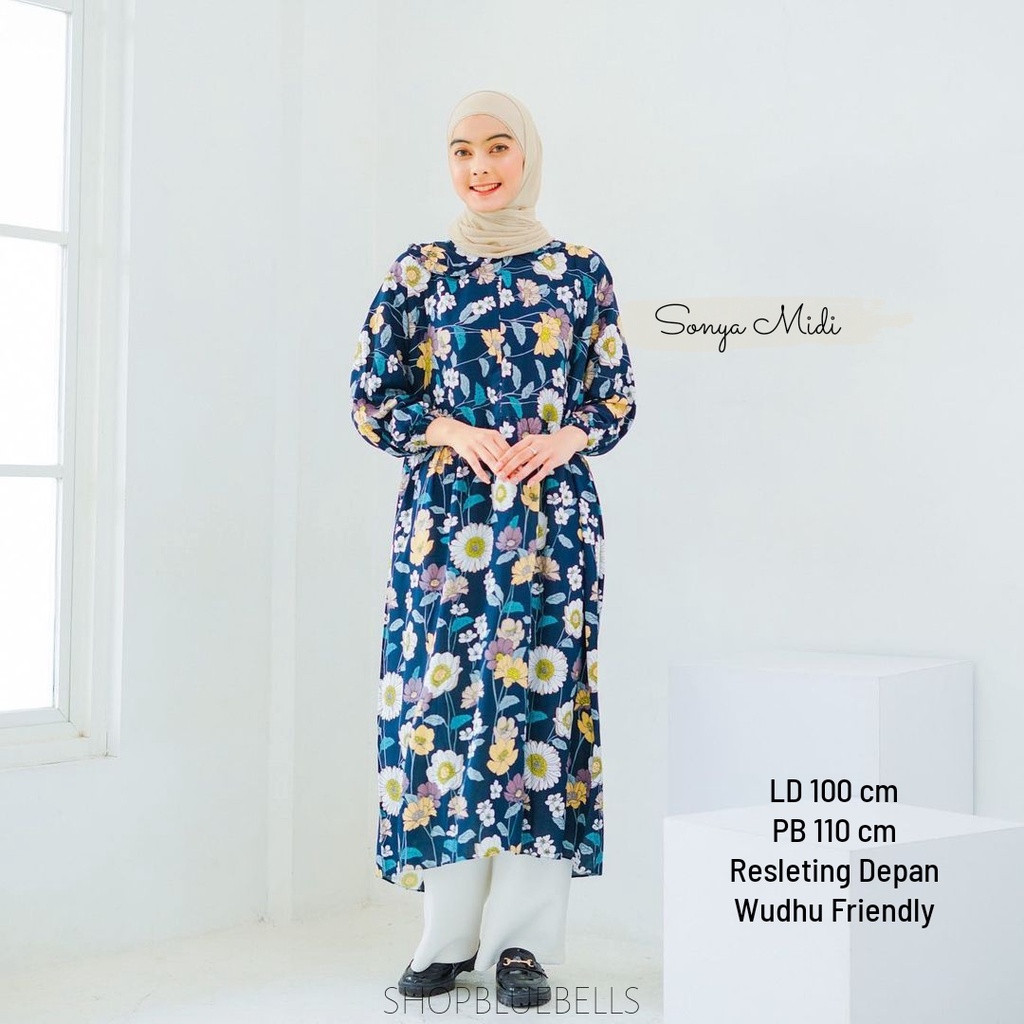 Floral &amp; Print Ankle Dress - Gamis Katun Rayon Rempel