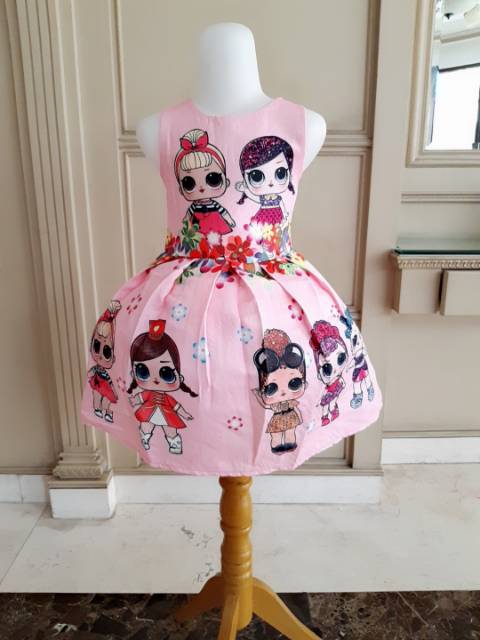 GA2731 LOL FLOWER FUSCHIA / DRESS PESTA LOL ANAK PEREMPUAN PINK / GAUN NATAL ANAK IMPORT KOREA MURAH