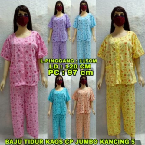 Baju tidur Jumbo Busui Piyama kaos CP jumbo full kancing termurah by Valencia