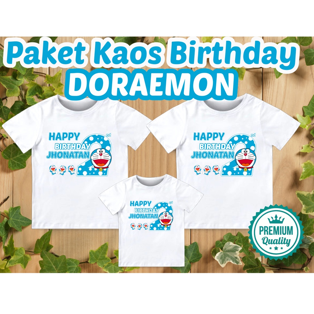 Kaos Couple Keluarga Custom Ulang Tahun DORAEMON