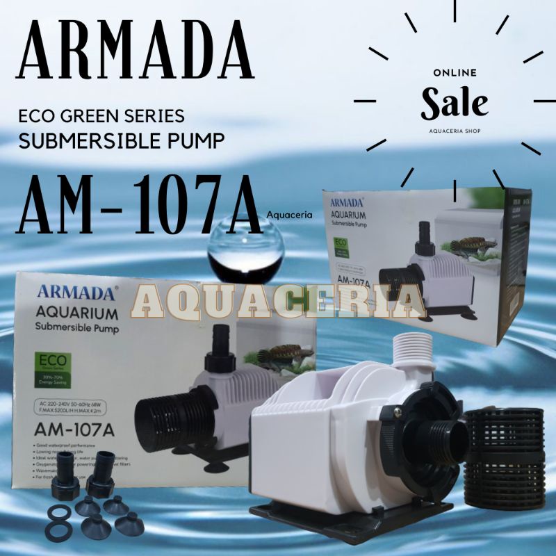 Mesin pompa Air ARMADA AM-107A pompa Celup aquarium Kolam energy saving 5200L/H cuma 68Watt