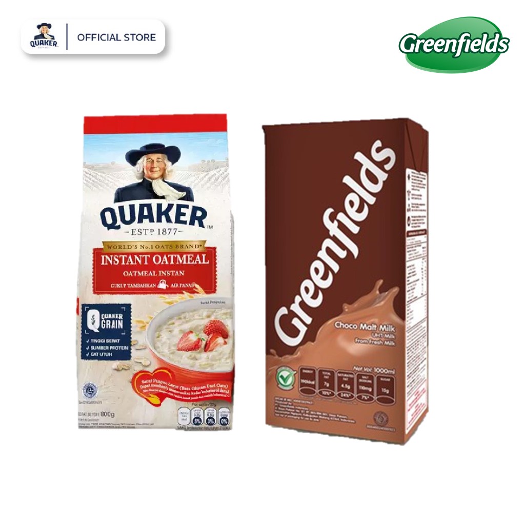 Greenfields Susu UHT Choco Malt 1000 ml+Quaker Instant Oatmeal 800 gr