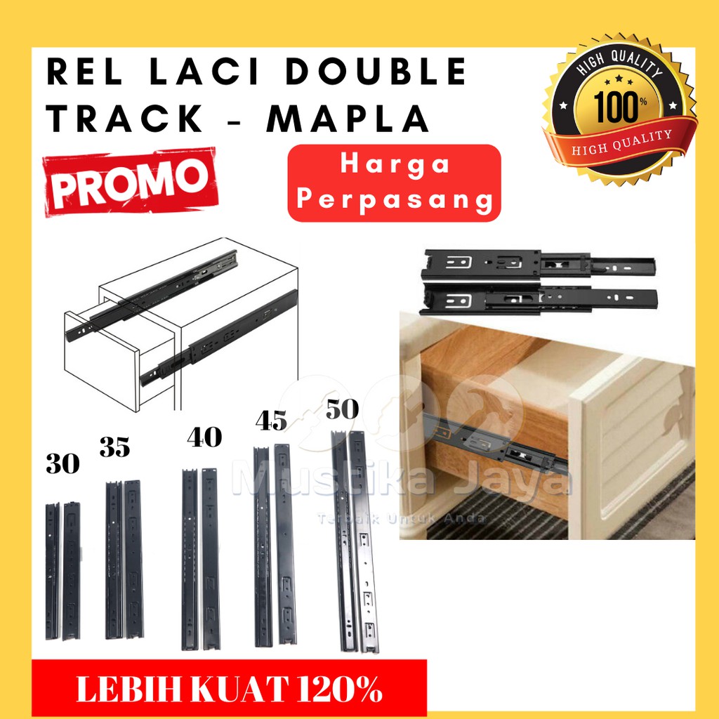 Rel Laci Double Track Slow Motion Hitam Mapla Full Extension Lebar 45