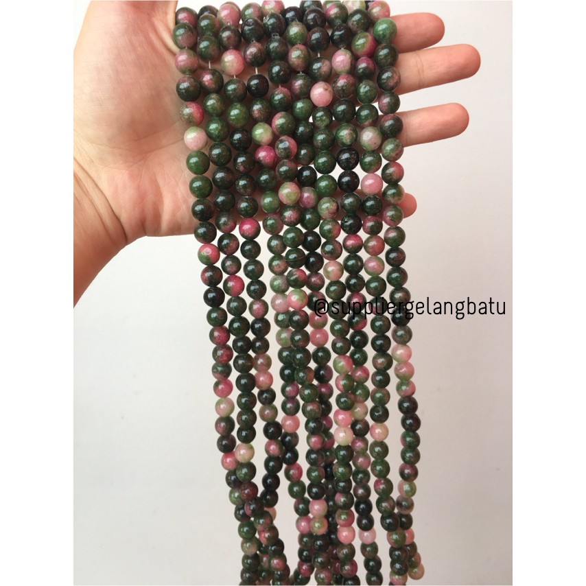 bongkah gelang kalung 10mm bloodstone agate hijau ruby tanzanite akik bahan gelang kalung aksesoris