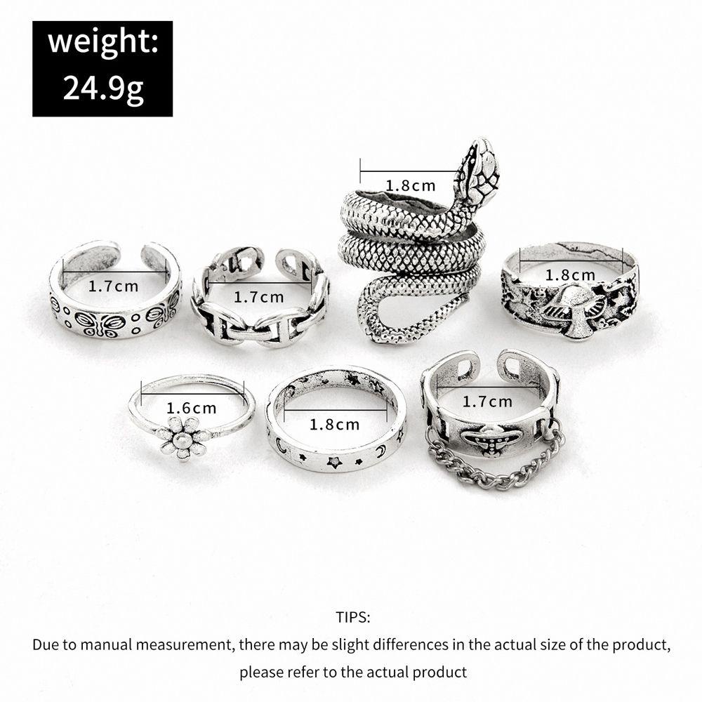 [Elegan] Ular Cincin set 7pcs/set 13pcs/set 4pcs/set Minoritas Pria Pasangan Fashion Alloy Hadiah Hari Valentine Gaya Korea Jari Cincin