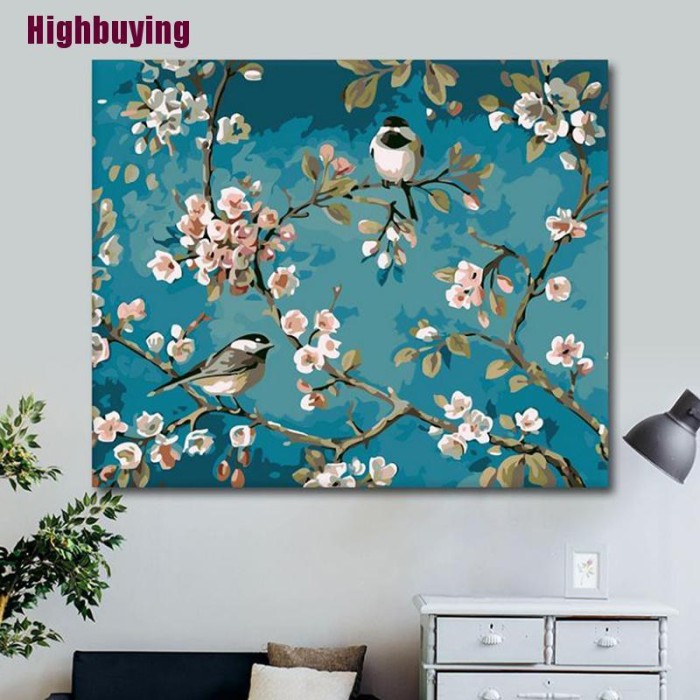 

Hbid Birds With Flower DIY Oil Painting Paint By Number Kit Pain ADDFG