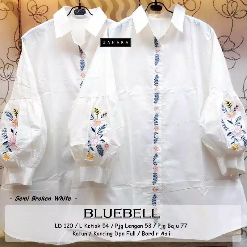 Bluebell Daffodil Lobelia Tunik Baju Atasan Wanita Jumbo Big Size Putih White Series Katun Bordir Le