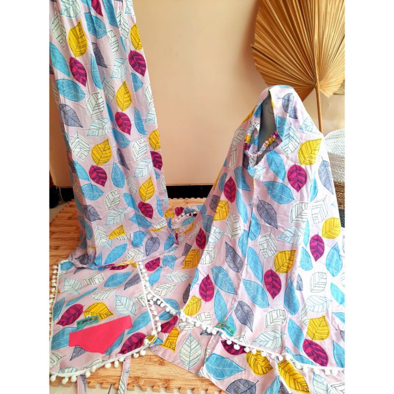 MUKENAH SAJADAH LIPAT ANAK vol. 2 & vol. 3|| MUKENAH RAYON ANAK || MUKENAH ANAK MURAH-Pink motif daun