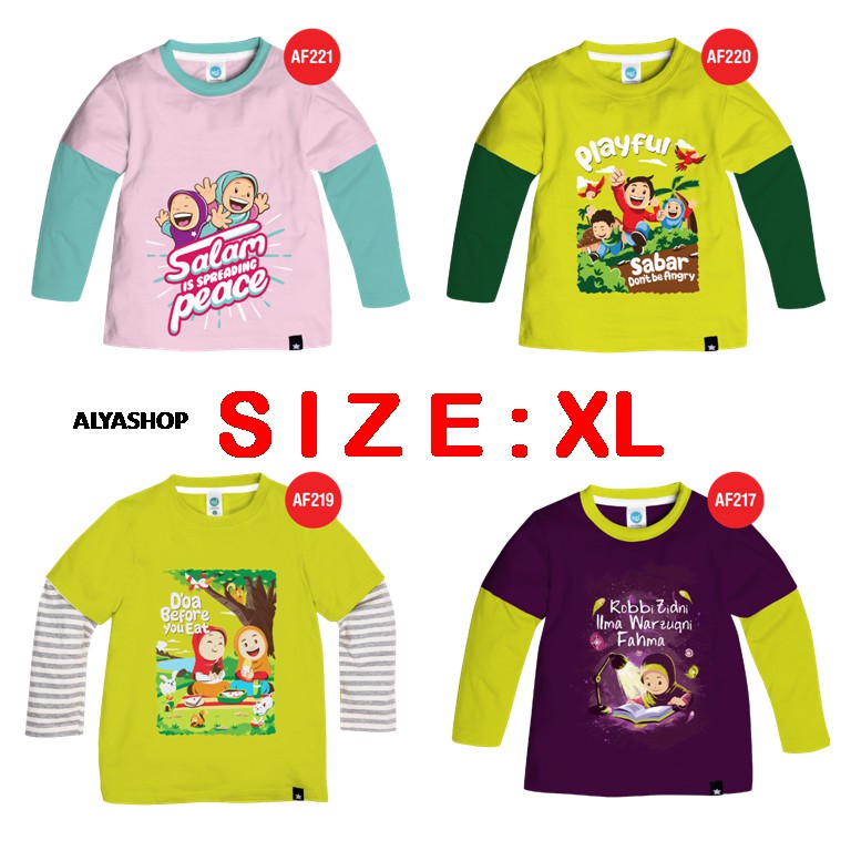 PROMO Kaos Afrakids Lengan Panjang - Kaos Anak Muslim SIZE XL (untuk size S, M, L &amp; XXL ada di etalase yang berbeda)