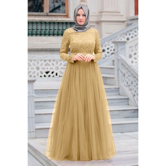 MAXY ALMAER, BRUKAT TILE, GAMIS HIJAB MUSLIM, MAXY DRESS, 4 UKURAN