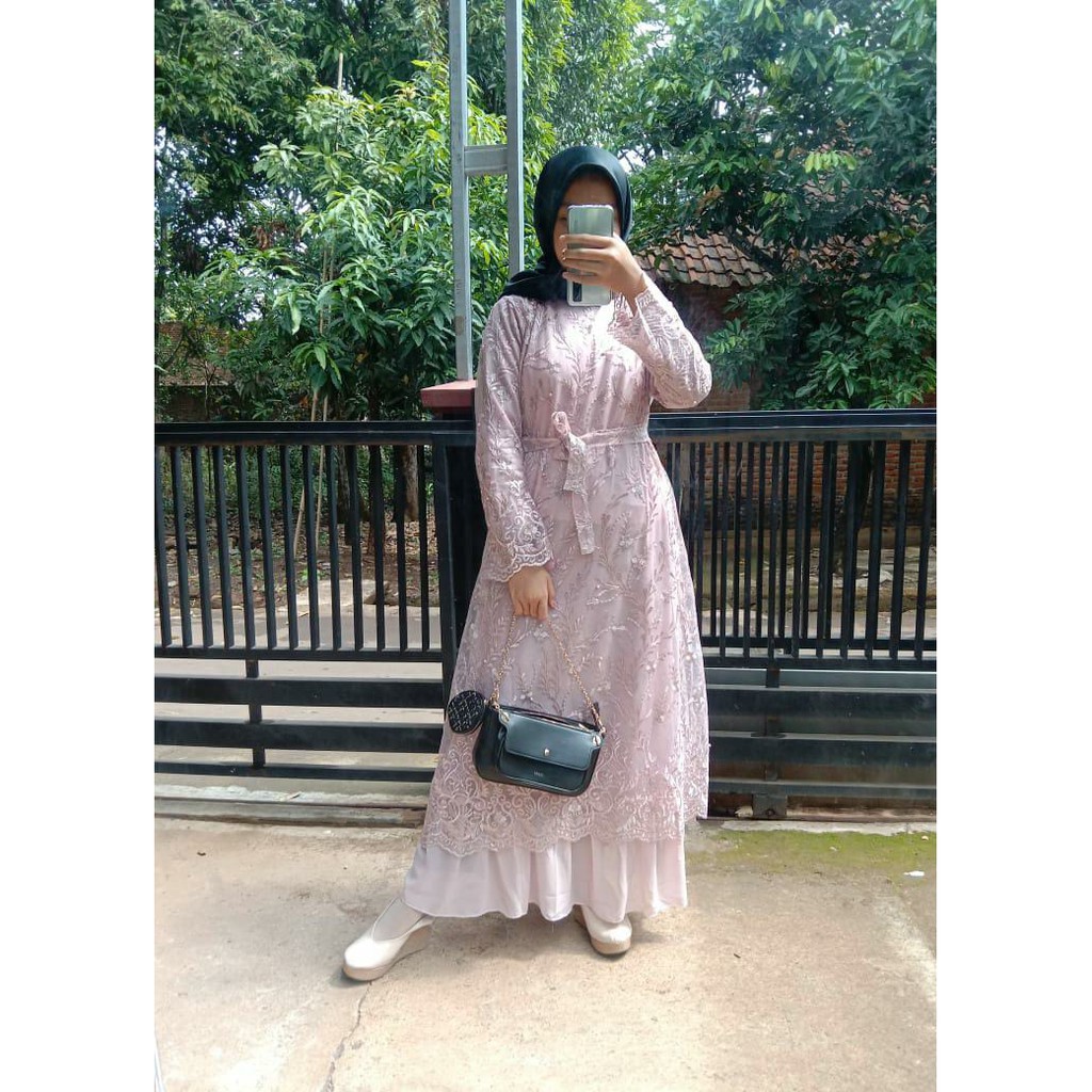 dress sabrina dan mutiara brokat full ori by mercy collection gamis muslim pesta hajatan mewah