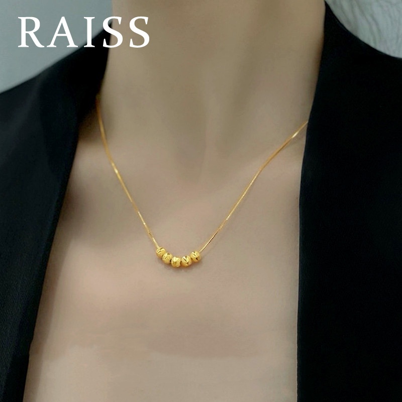 Kalung Titanium Asli Manik Beruntung Cantik Lapis Emas 18k Wanita Anti Karat Perhiasan