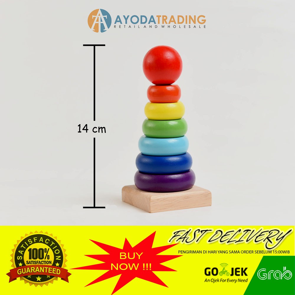 Rainbow Tower Mainan Edukasi Kayu Bayi