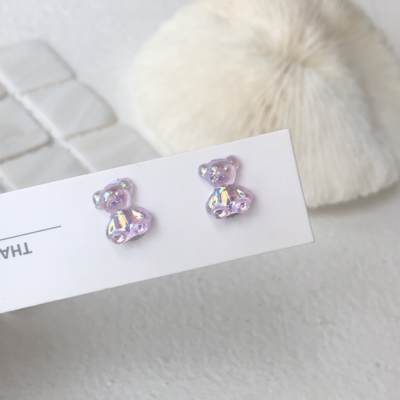 Anting Tusuk Bentuk Beruang Mini Bahan Akrilik Warna Permen Untuk Wanita