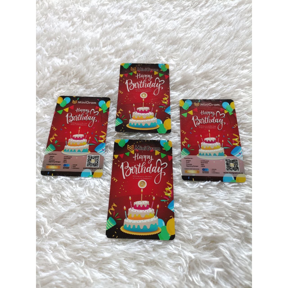 Gelasa Distributor Agen Resmi MINIGRAM Birthday Series Logam Mulia Emas Murni 24k Sertifikat Resmi (Red 0.05)