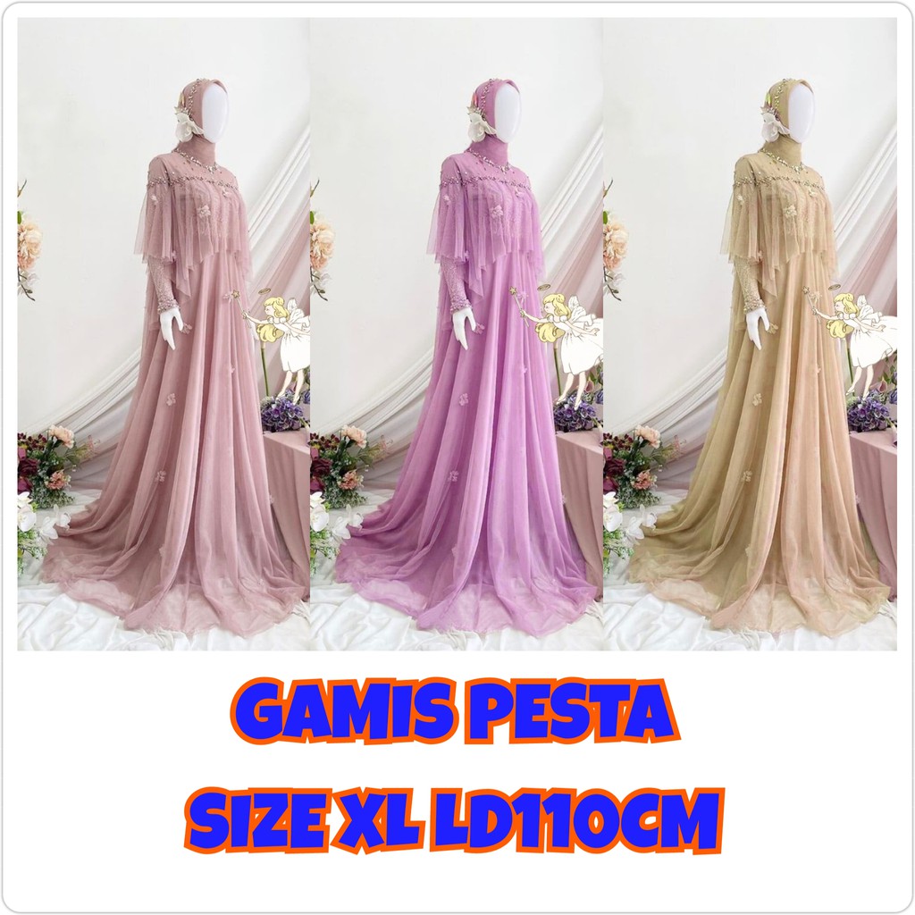 Dress Cellena gamis pesta brukat premium gamis Tulle tutu mutiara ungu lilac/ MAXY DRESS KONDANGAN / GAMIS SERAGAM NIKAHAN / GAMIS LEBARAN / GAMIS TERBARU KEKINIAN KA