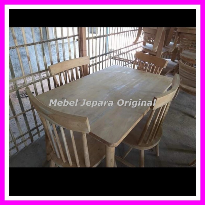 Meja makan kursi 4 kayu jati - Meja kursi makan retro Jati Mentahan Original