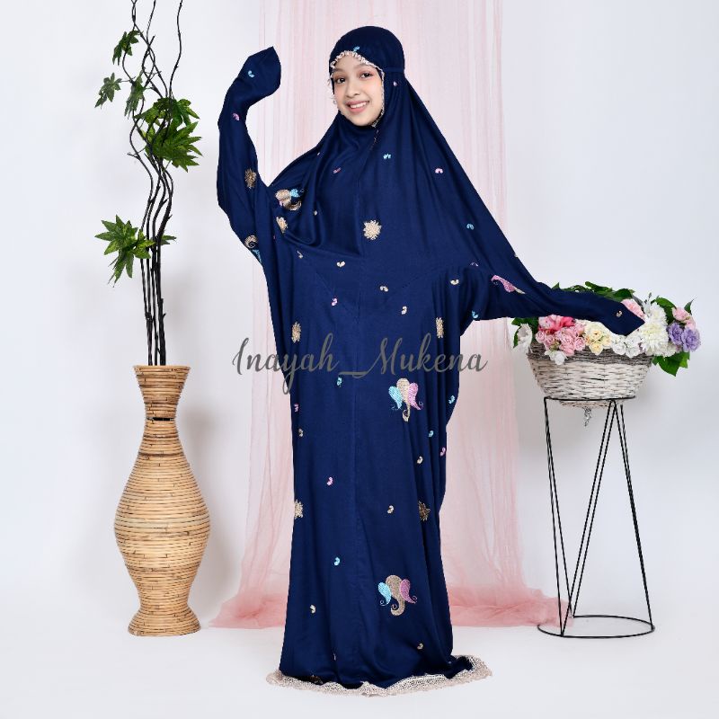 Mukena Terusan Anak Remaja Tanggung Bordir Starla-Navy