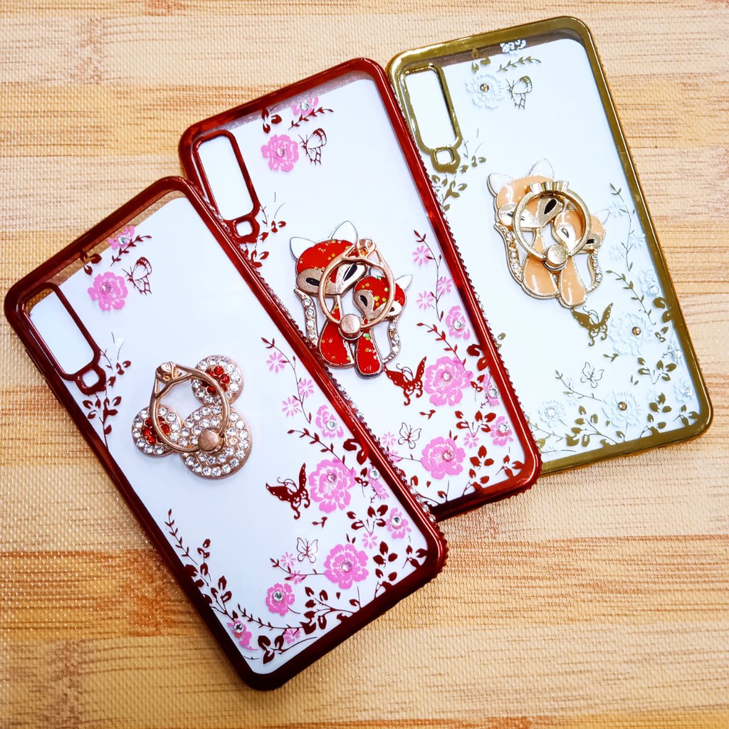 Softcase Flower List Chrome + Ring Stand Samsung J1/ J1 Ace/ J3 Pro/ J3 Prime/ J4/ J5 Prime/ J6/ J7 