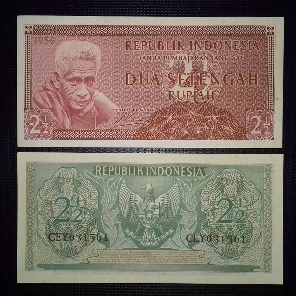 (GRESS) Uang Kuno Rp.2 ½ Dua Setengah 2 Setengah Rupiah Seri Suku Bangsa Tahun 1956 mahar 21 rupiah