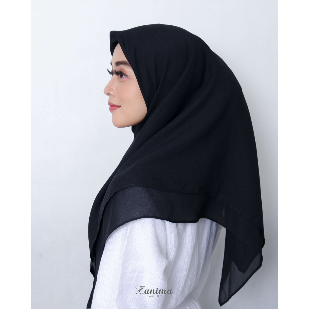 Jilbab Segi Empat Instan Double Layer Bahan Ceruti Babydoll - Zanima Black