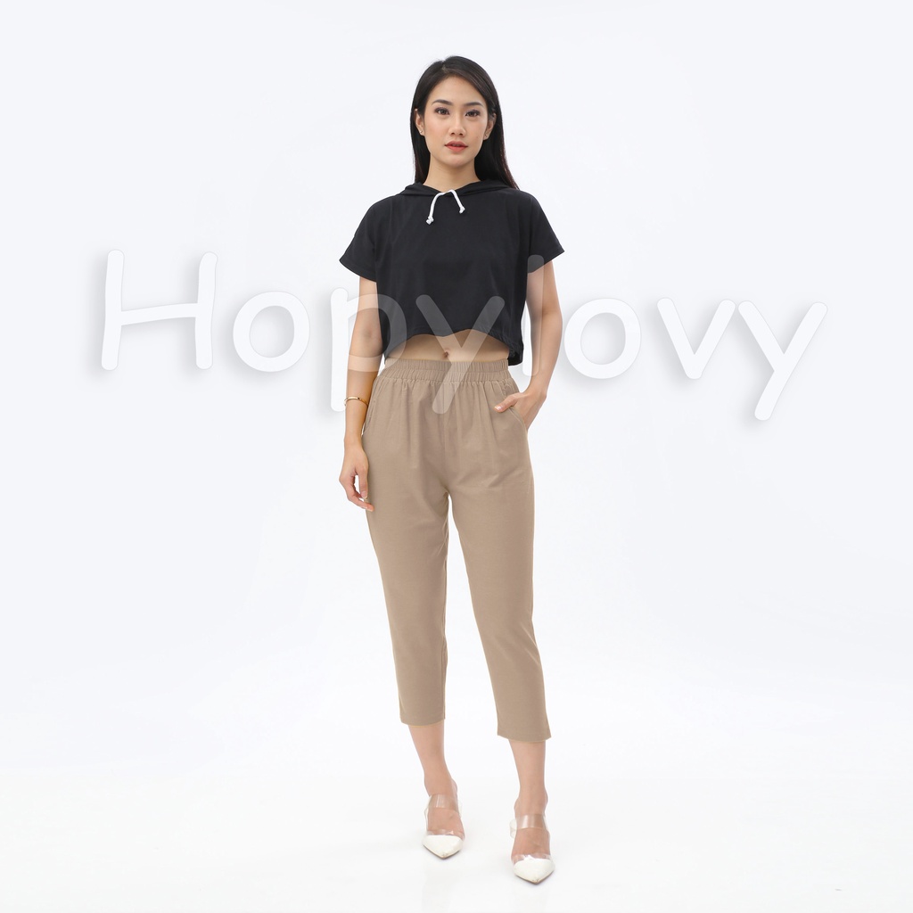 HOPYLOVY - Celana Panjang Wanita 7 per 8 bahan Katun Rami / Celana Wanita bahan Linen