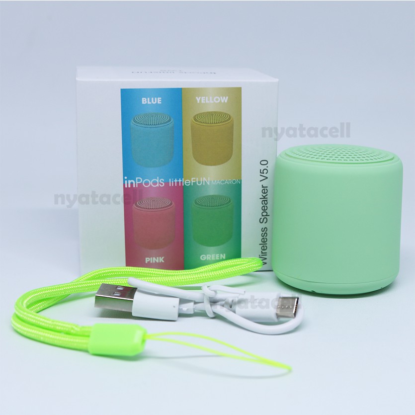 Speaker Bluetooth Macaron InPods Little Fun Wireless Mini Portable Stereo Bass TWS-HIJAU
