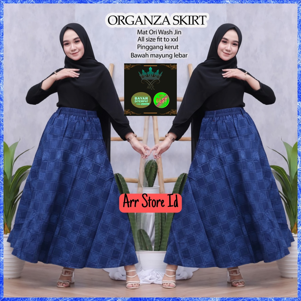 Organza Fashion Skirt Muslim Rok Jeans Payung Panjang Motif Wanita Terbaru Lp 80-100 P 97 Allsize