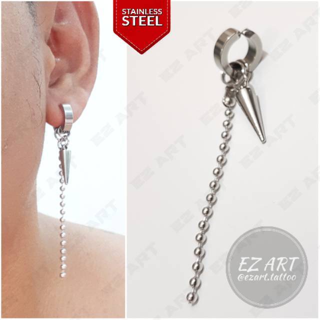 1Pc Model EZ-B Silver Anting Jepit Tusuk Variasi Bandul Gaya Punk Korea KPOP Stainless Steel Premium