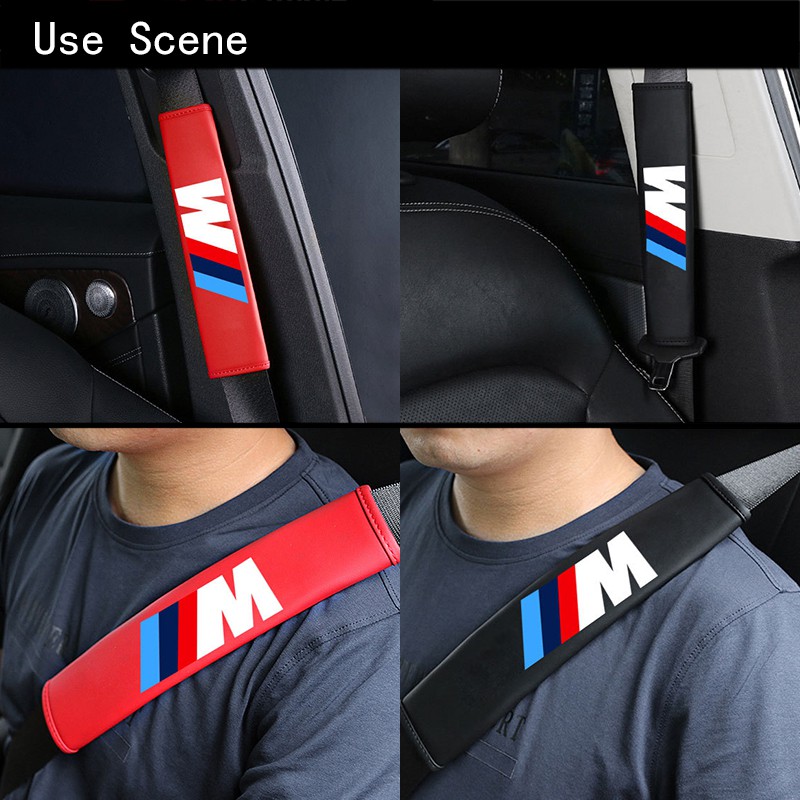 For M power Car Seat Belt Cover Universal Auto Leather Shoulder Cushion Protector Strap Safety Belt For F30 E46 F10 E90 G20 E36 E39 E30 G30 E92 F20 X6 X1 X5 Z4 M3 X3 X4 5 7 Series 320I 218I 520I 530I 528I M2 730LI 740LI