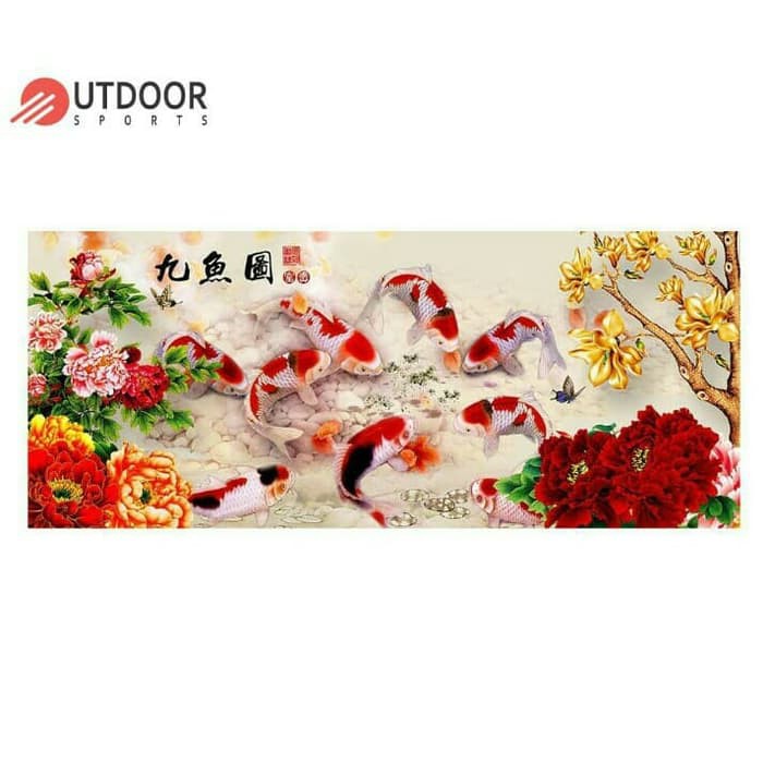 LUKISAN PAJANGAN DINDING LUKISA 55D IKAN 5D DIY DIAMOND PAINTING LUKISAN MANIK HOKI GAMBAR IKAN KOI