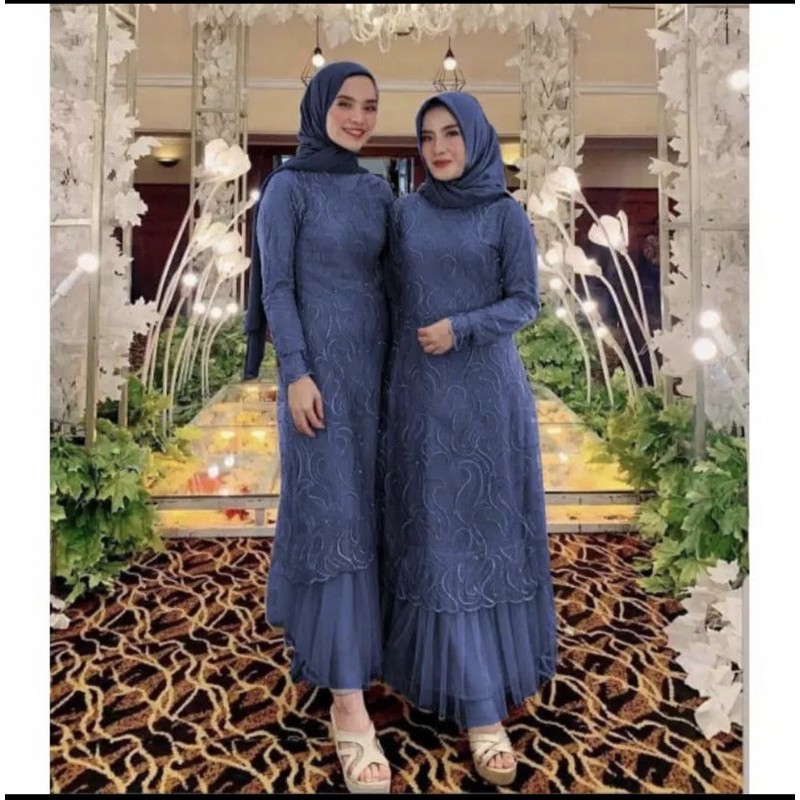 MAXI GERALDINE S M L XL XXL XXXL/GAMIS MUSLIM FASHION WANITA/MAXI KONDANGAN SERAGAM ACARA-Navi