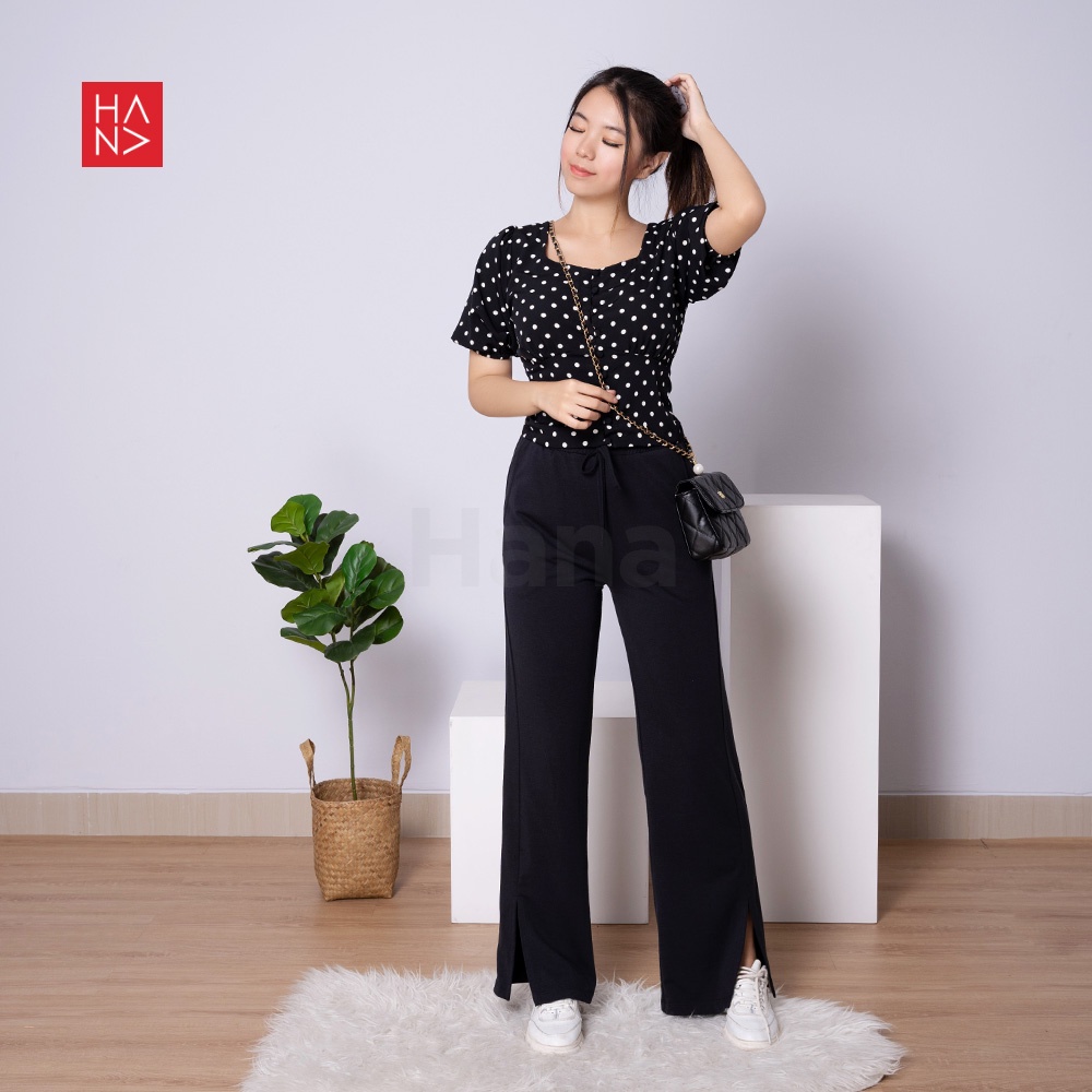 HanaFashion JKT - Clara Polka Puff Sleeve Blouse Atasan Wanita - SB203