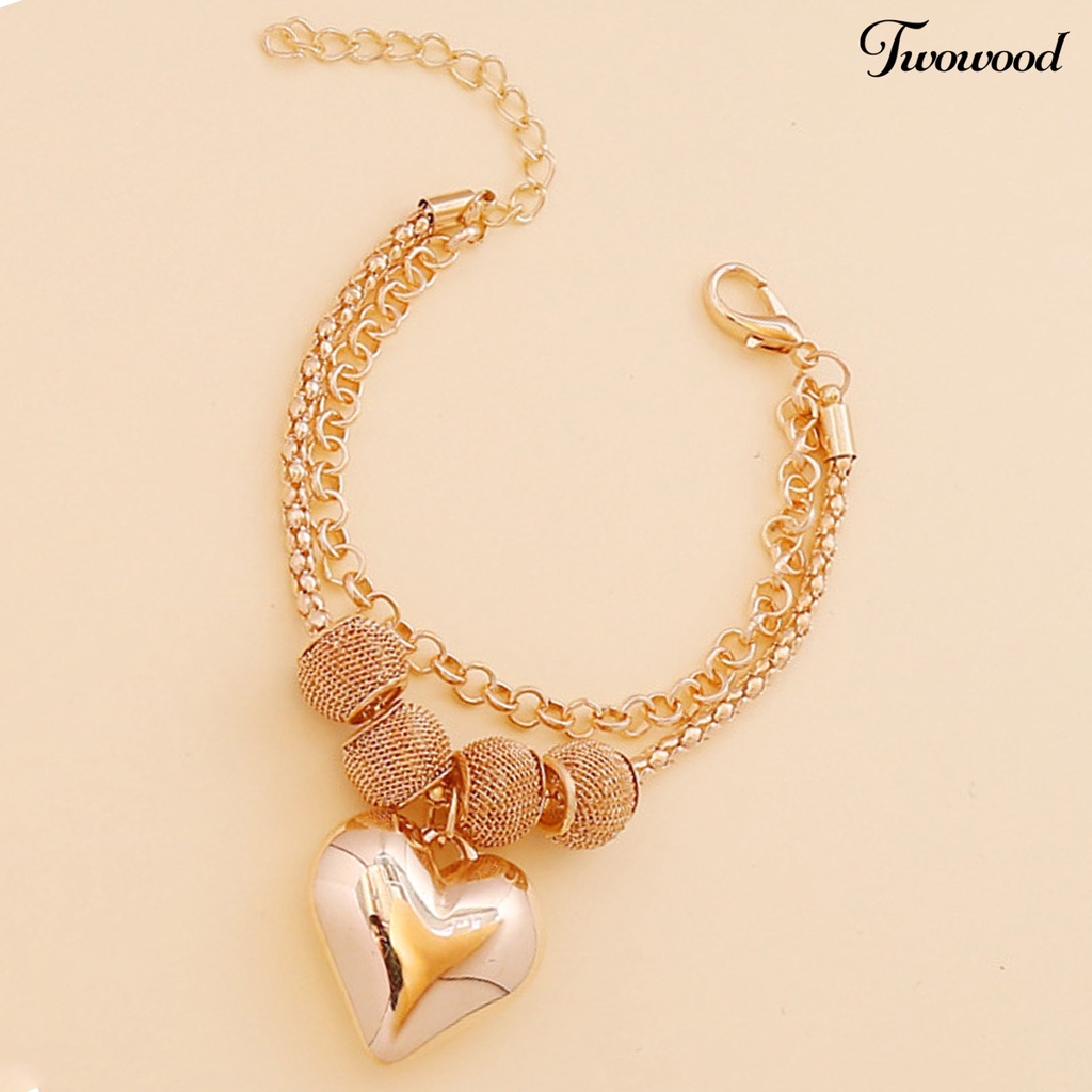 Twowood Necklace Heart Pendant Link Chain Women Multi-layer Necklace Electroplating Hook Earrings Bracelet for Party