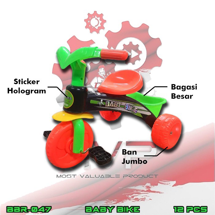 PROMO BBR047 Sepeda Anak Roda Tiga Tricycle Bike Mainan Ban Jumbo Baby Bike MVP