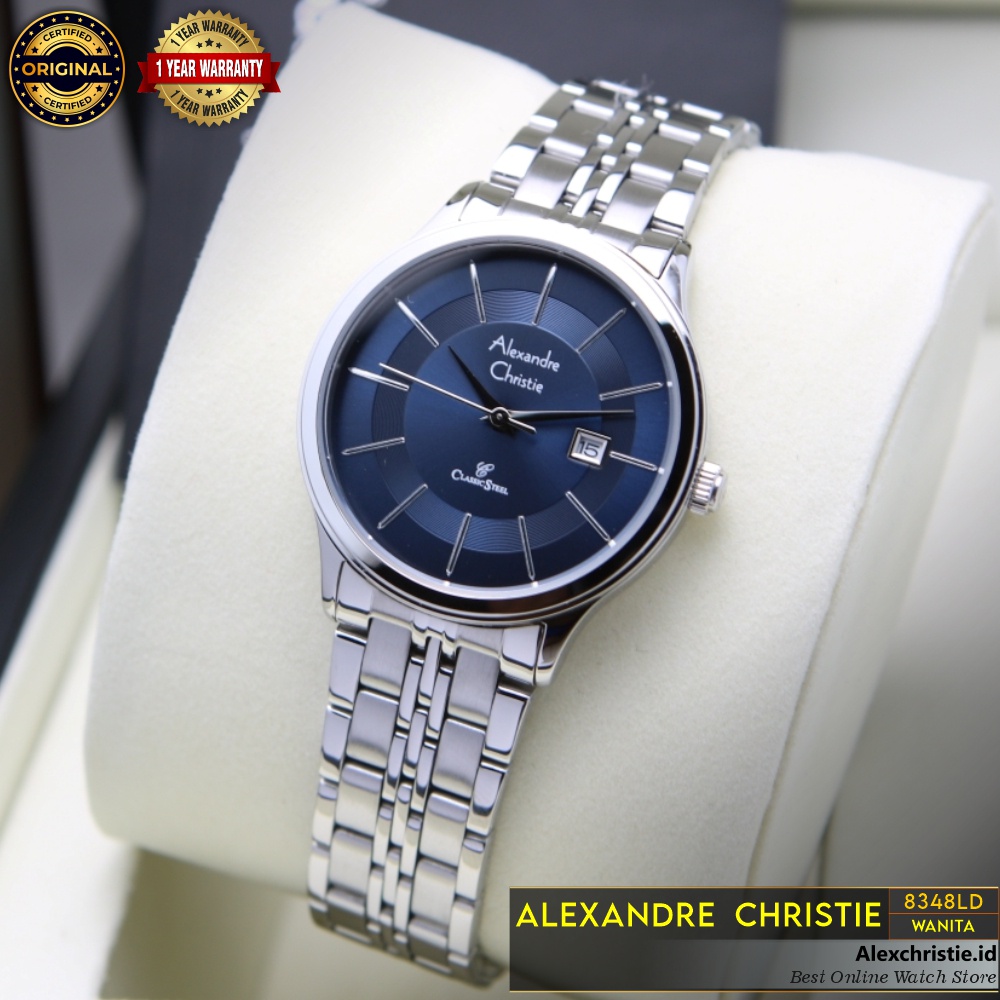 Jam Alexander Christie Wanita AC 8348LD Silver Blue Original Cantik Simpel Elegan