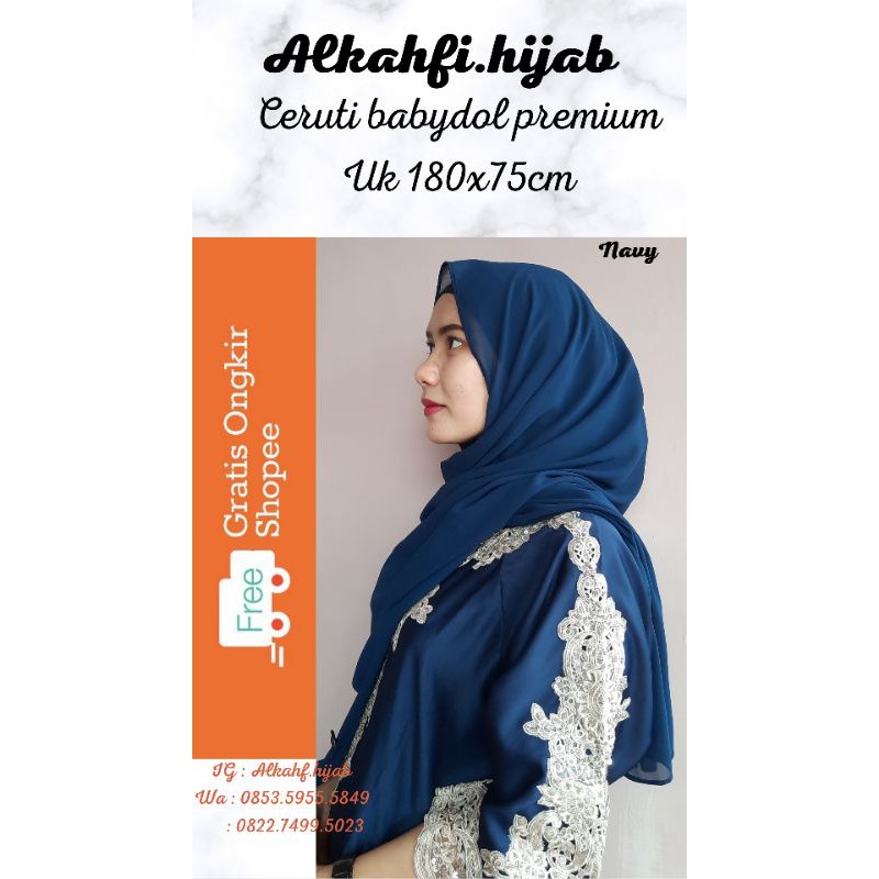 pashmina ceruty babydol premium || jahit tepi rapi || warna navy / biru dongker