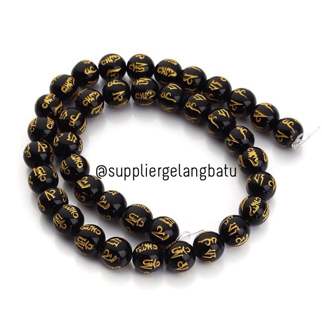 renceng batu tibetian hitam lucky bead black gold 10mm impor akik