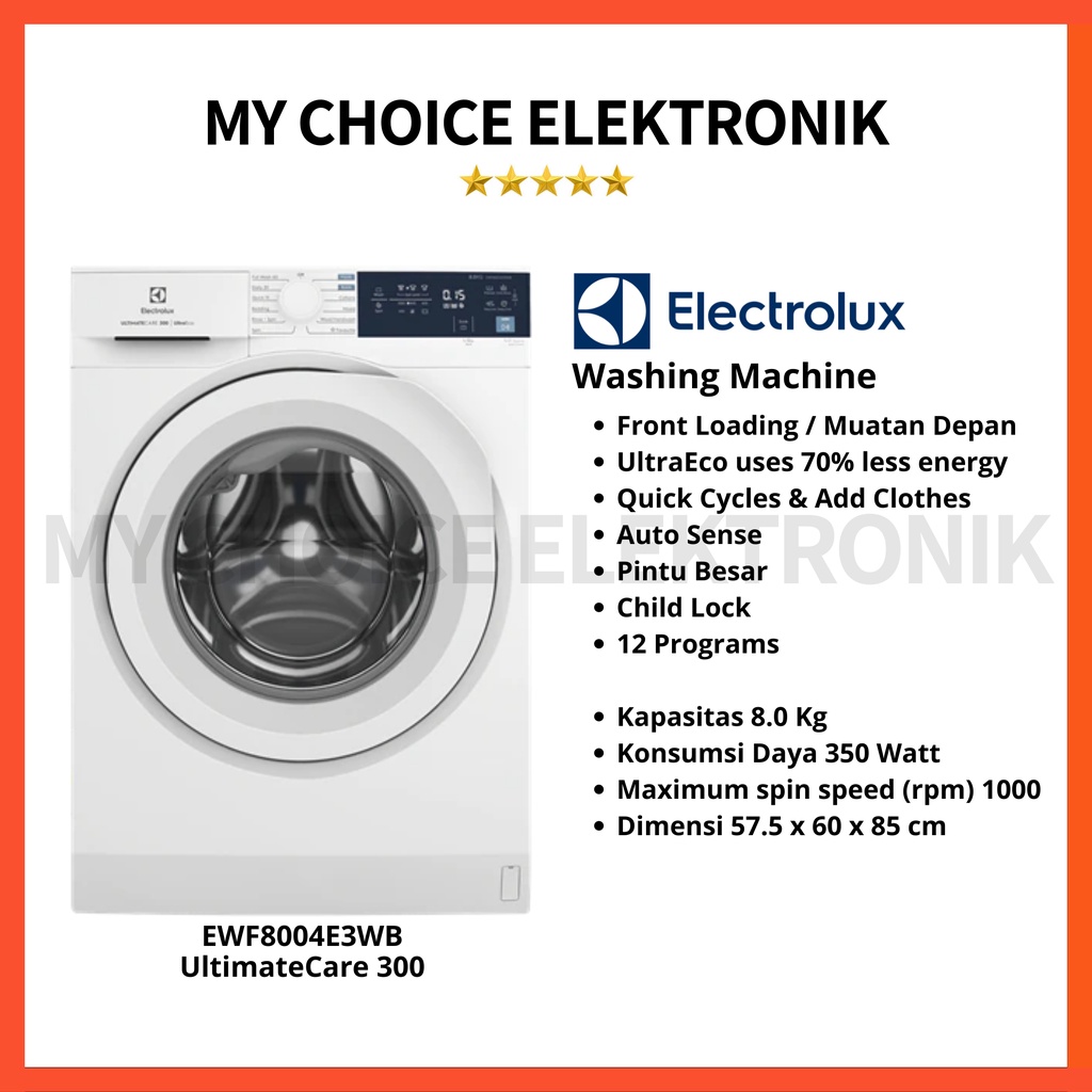 ELECTROLUX Mesin Cuci EWF8004E3WB (Front Load, 8KG) / EWF-8004E3WB