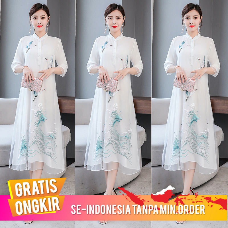 Gaun Pesta Wanita Korea Han Gaya Kuno Wanita Putih Panjang Gaun Cina