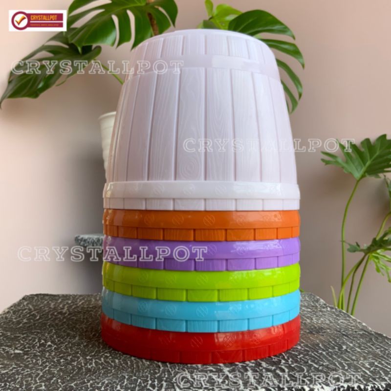 Pot bunga tanaman motif gentong kayu warna warni 26cm - lovenia 32