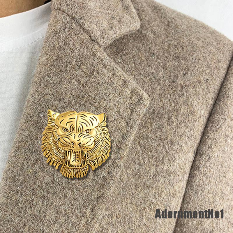 (Adornmentno1) Bros Pin Casual Bentuk Kepala Harimau Untuk Pria / Wanita