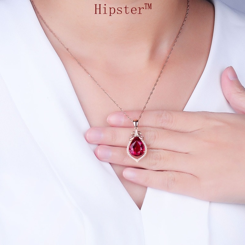 New Retro Personalized Hot Sale Red Crystal Drop Pendant Necklace