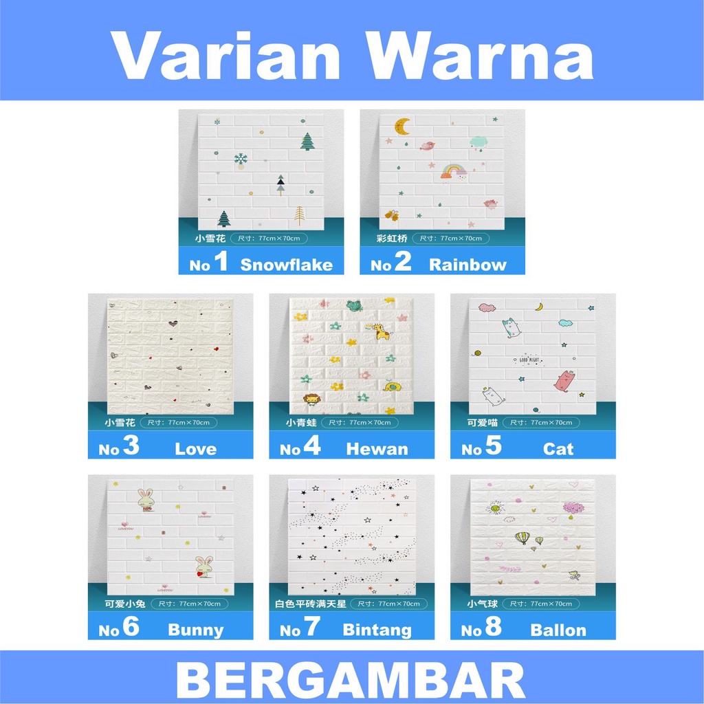 𝗘𝗕𝗦 ✅ COD PA047 Wallpaper Dinding Foam 3D Motif Batu Bata Batik Gambar Anak Dekorasi Sticker Murah Import