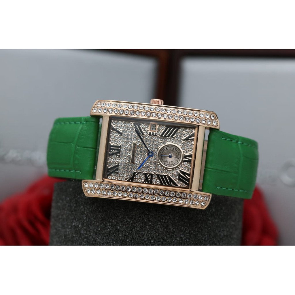 Jam Tangan Wanita Cewek Cartier Premium Tanggal Chrono Tali Kulit