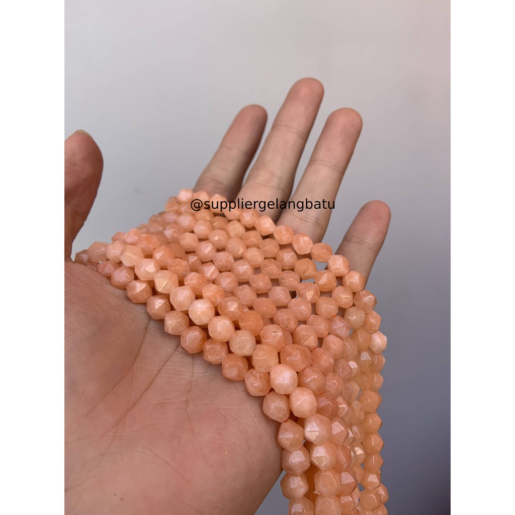 batu faceted hexagon Stone 8mm orange jeruk bahan oren gelang kalung